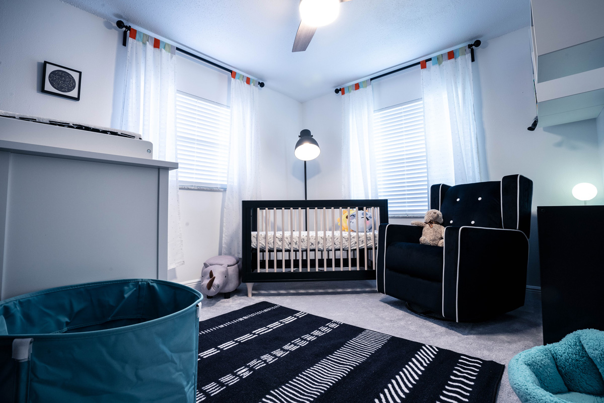 Space themed black and white nursery